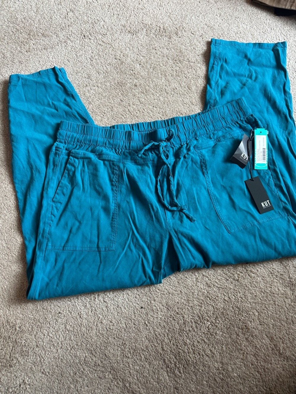 Kut from the Kloth Teal Cropped Linen Pants - Picture 2 of 5
